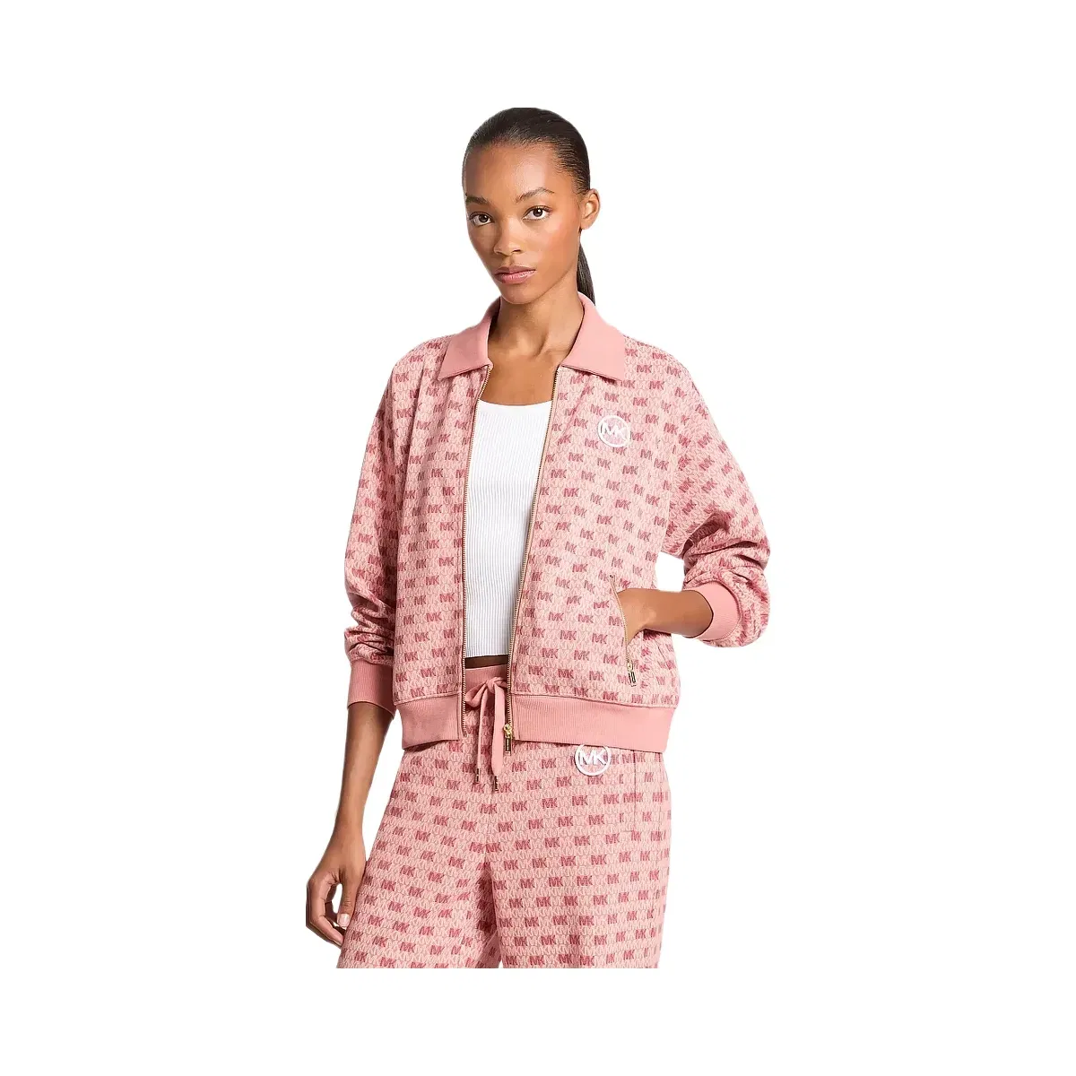 Michael Kors Logo Cotton Blend Zip-Up Jacket Sunset Rose