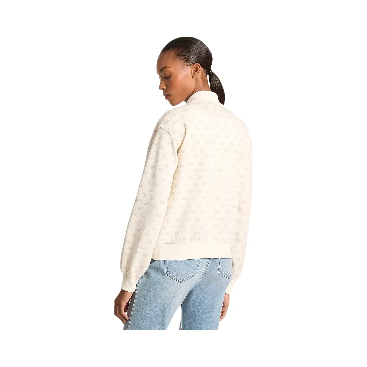 Michael Kors Logo Cotton Blend Zip-Up Jacket Bone