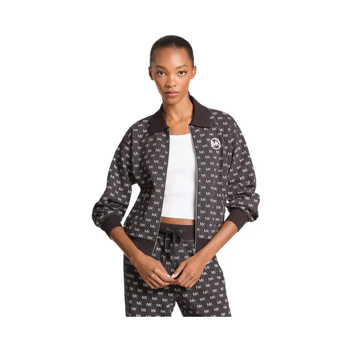 Michael Kors Logo Cotton Blend Zip-Up Jacket Black