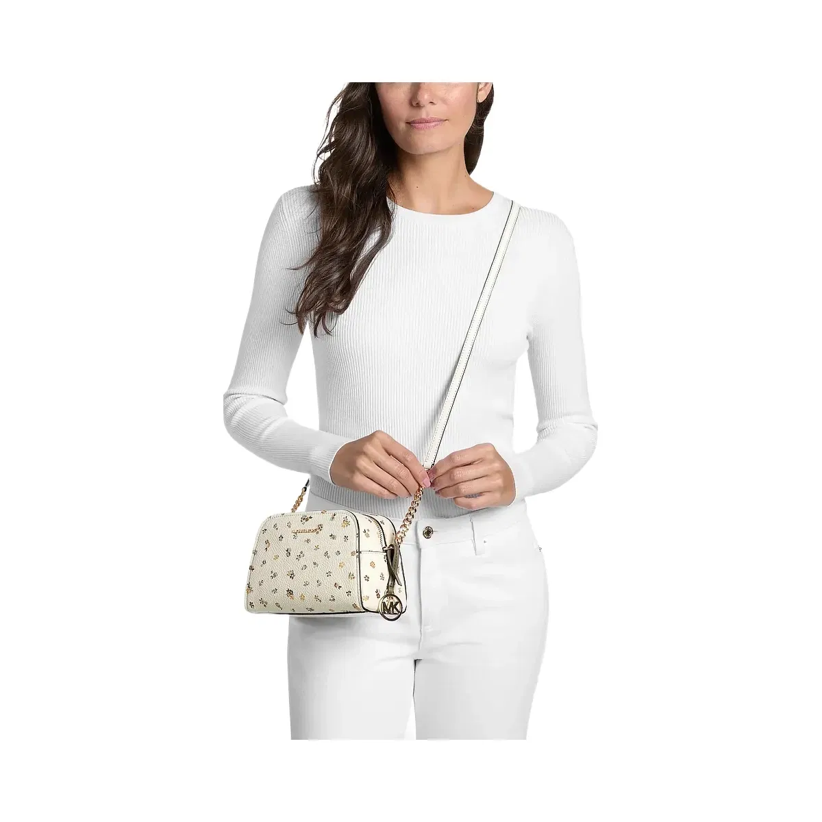 Michael Kors Ashton Extra-Small Floral Printed Camera Crossbody Bag Lt Cream