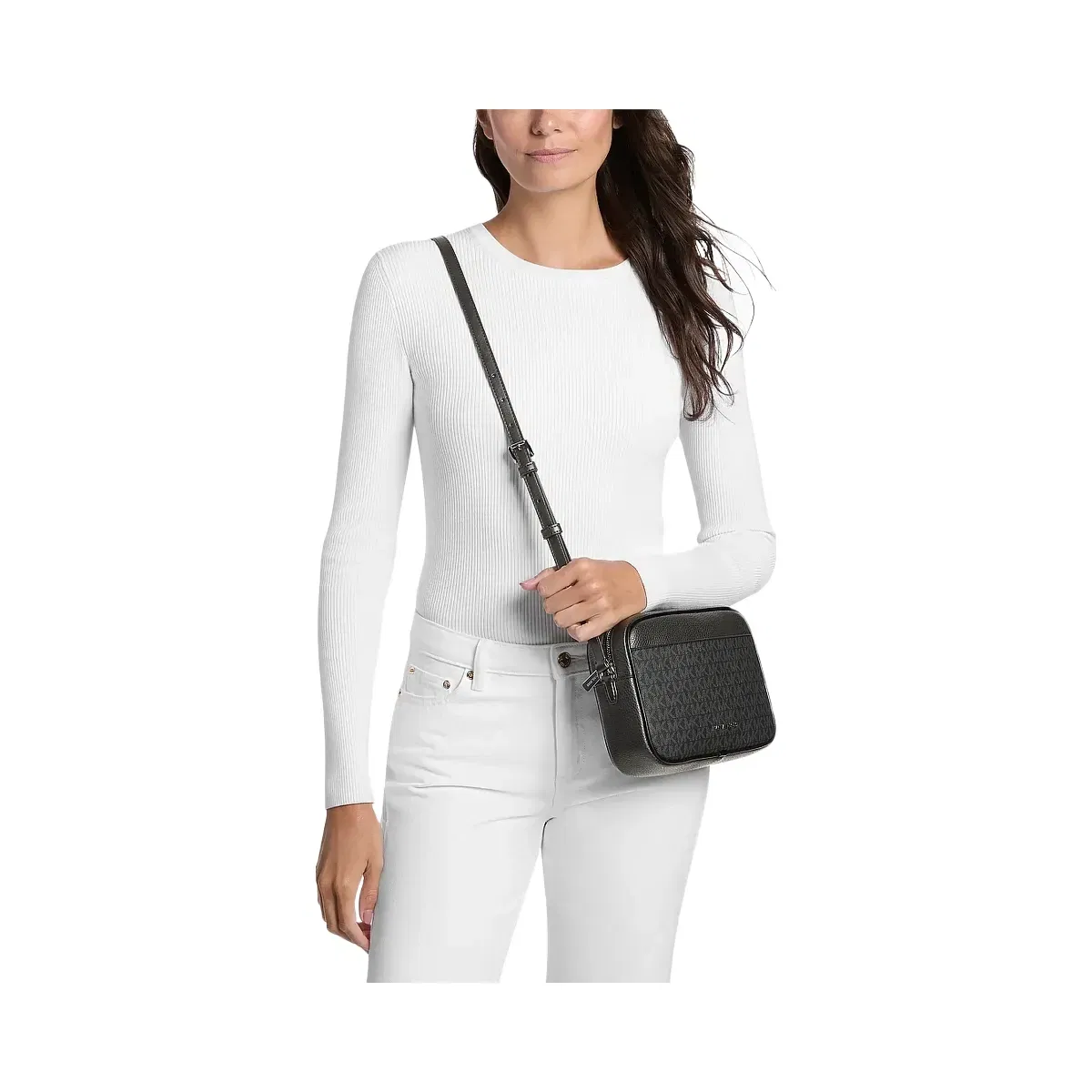 Michael Kors Jet Set Travel Large Signature Logo Camera Crossbody Bag Black