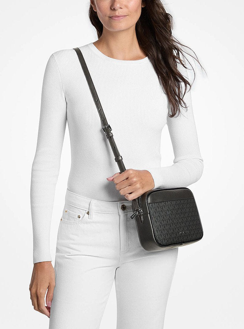 Michael Kors Jet Set Travel Large Signature Logo Camera Crossbody Bag Black