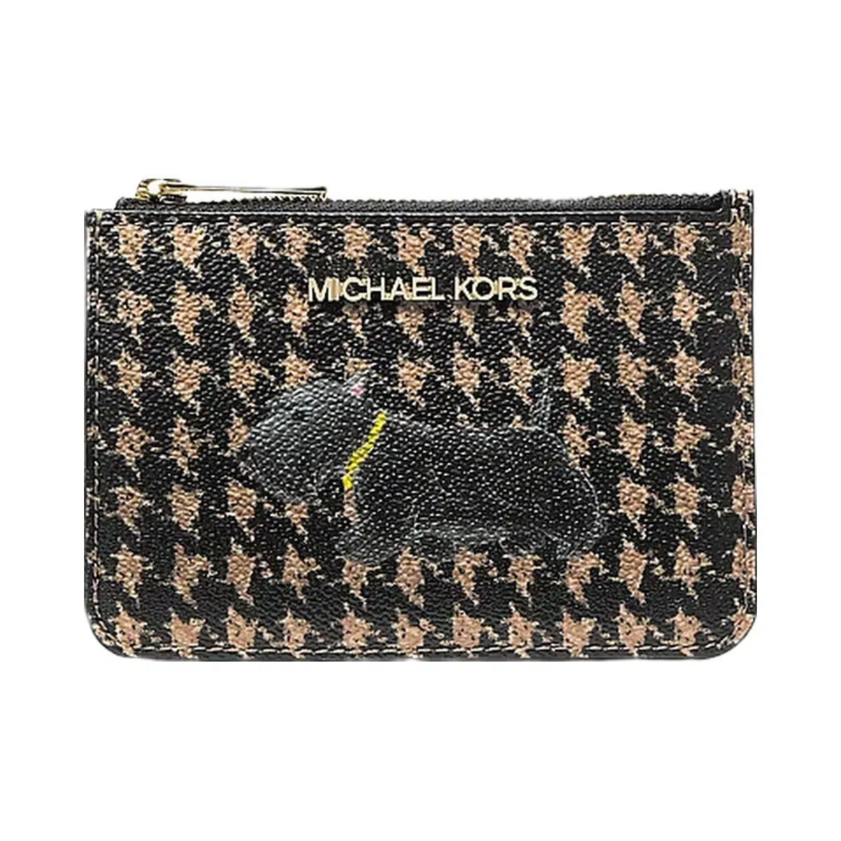 Michael Kors Jet Set Travel Small Printed Houndstooth Print Coin Pouch Black/Camel