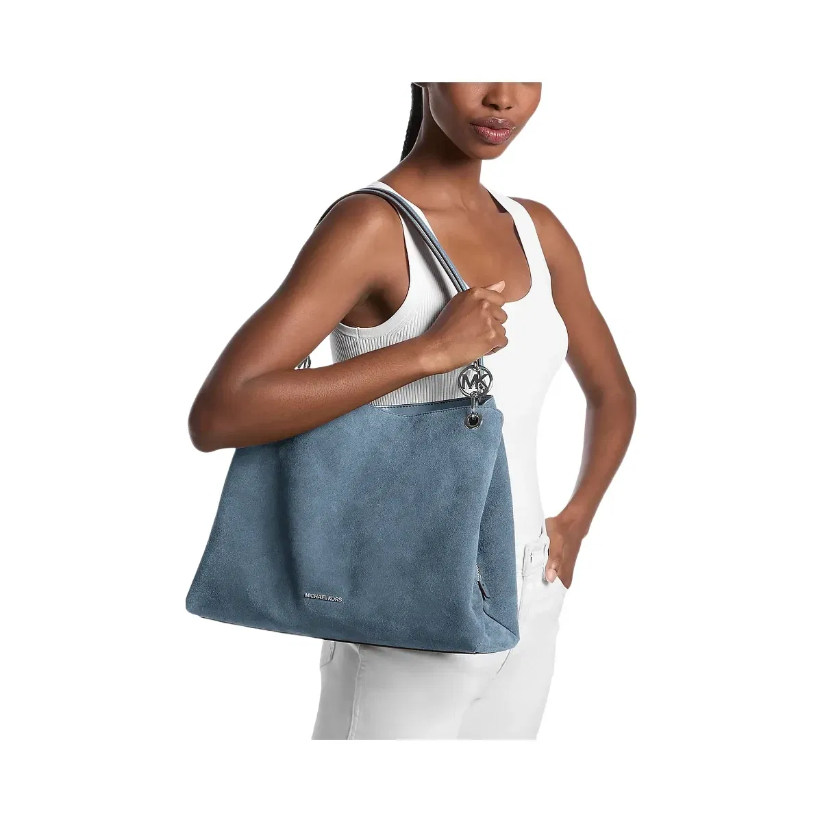 Michael Kors Christina Large Suede Shoulder Bag Denim