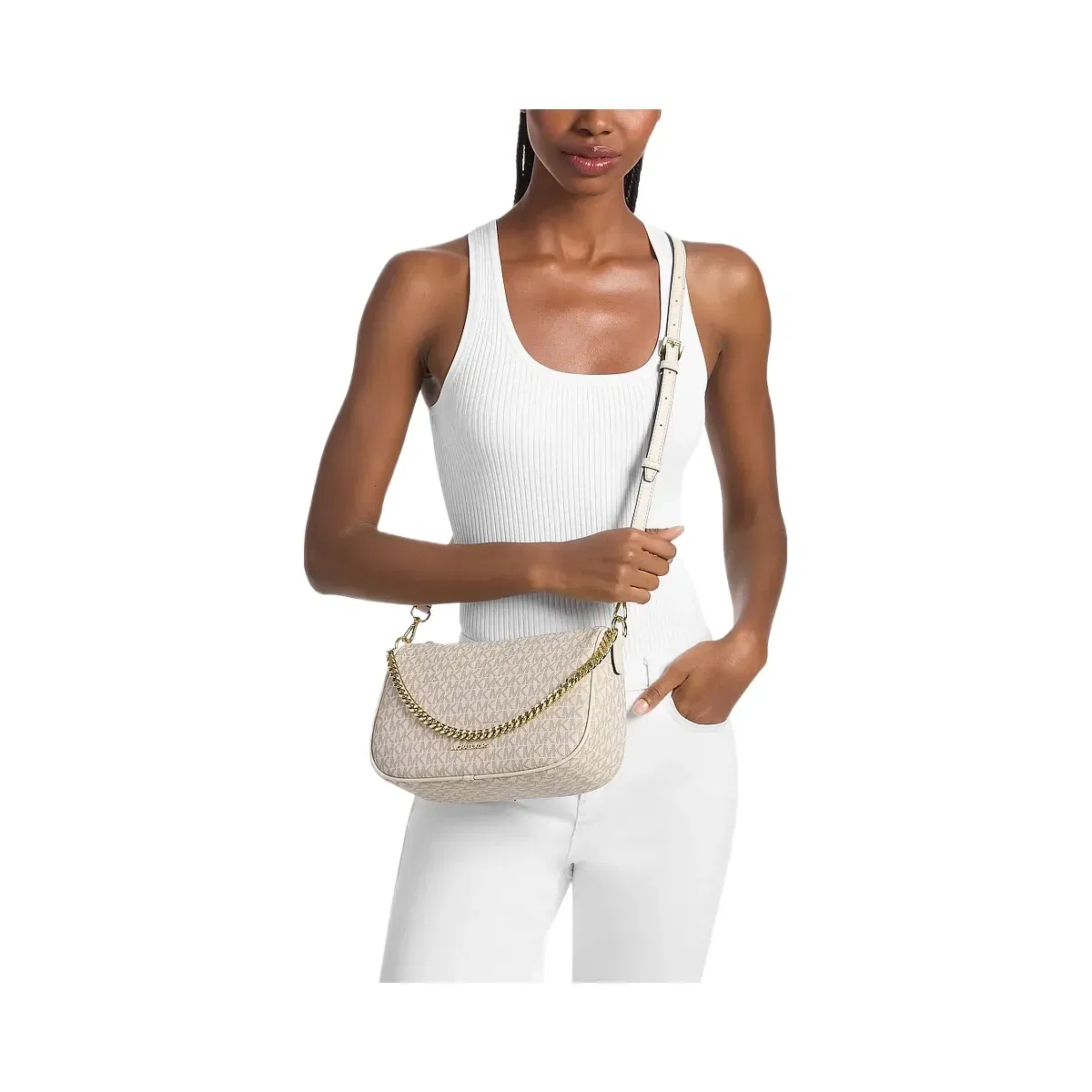 Michael Kors Carmela Medium Signature Logo Convertible Crossbody Bag Lt Crm Multi