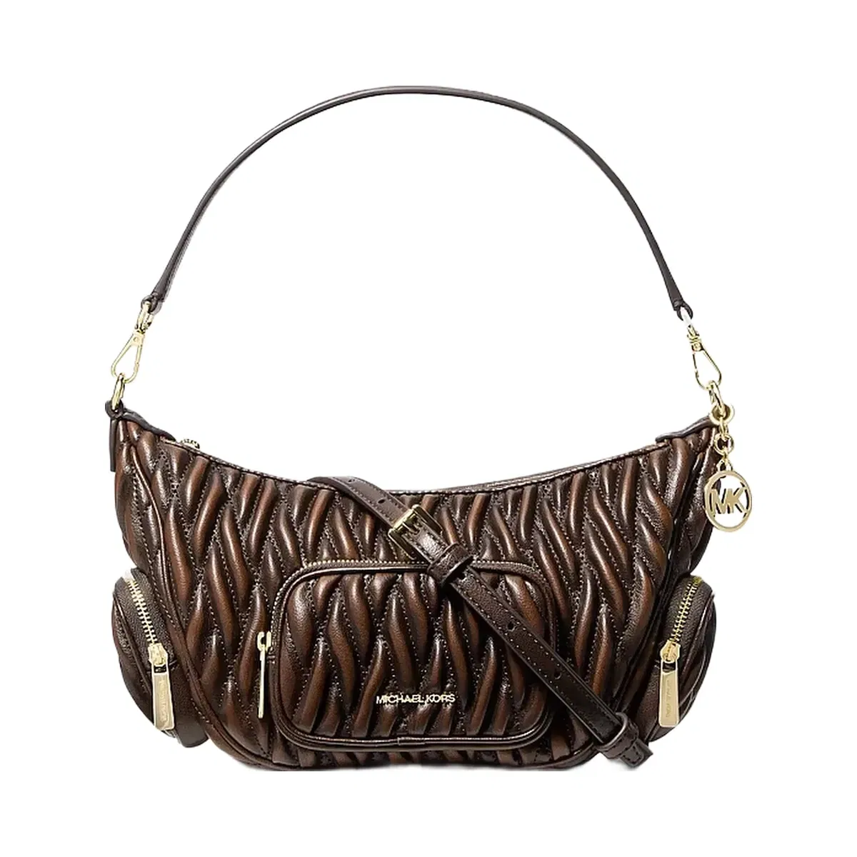 Michael Kors Merritt Small Matelassé Burnished Convertible Shoulder Bag Chocolate