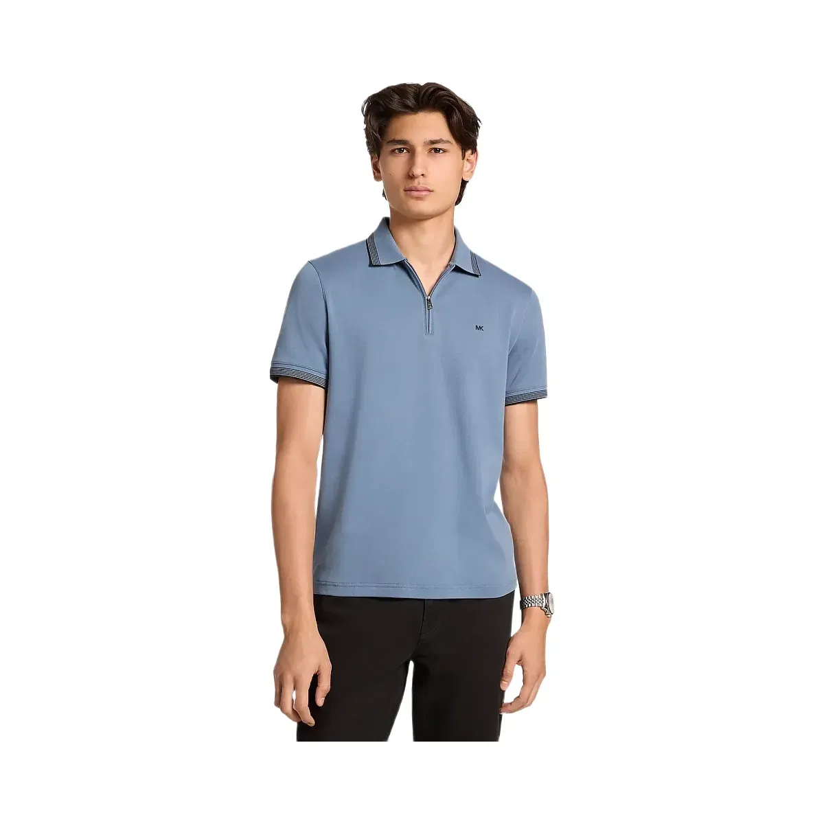 Michael Kors Cotton Zip-Up Polo Shirt Denim