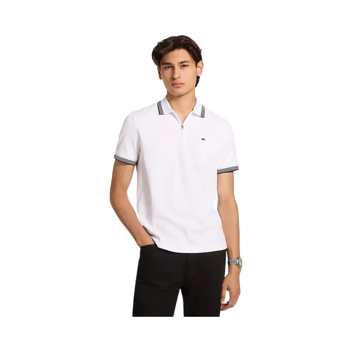 Michael Kors Cotton Zip-Up Polo Shirt White