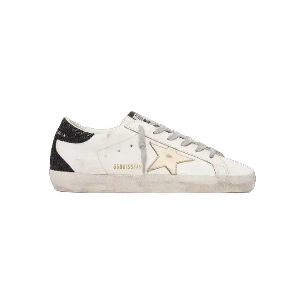 Golden Goose Super-Star With Gold Star And Black Glitter Heel Tab
