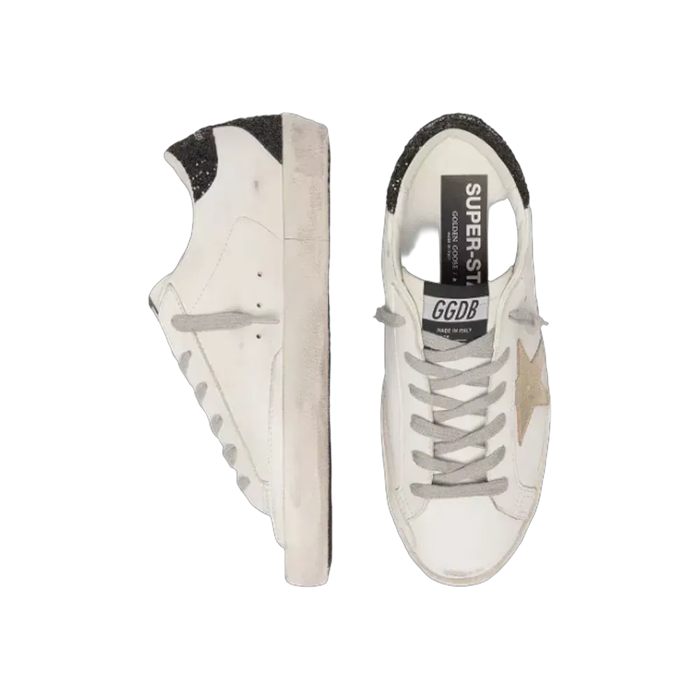 Golden Goose Super-Star With Gold Star And Black Glitter Heel Tab