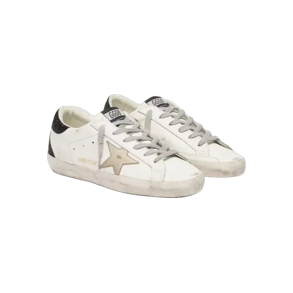 Golden Goose Super-Star With Gold Star And Black Glitter Heel Tab