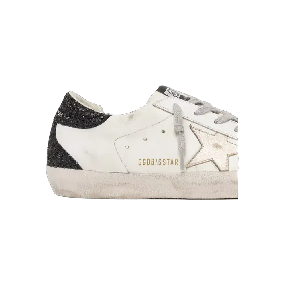 Golden Goose Super-Star With Gold Star And Black Glitter Heel Tab