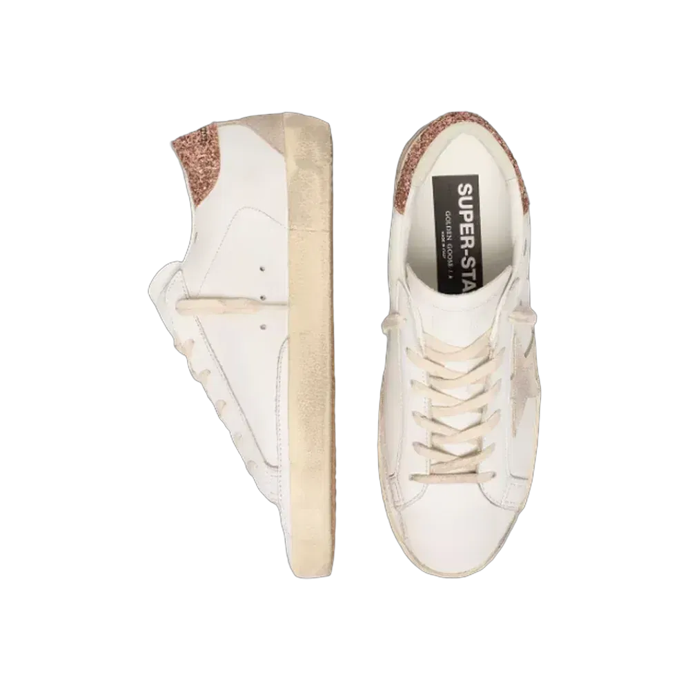Golden Goose Super-Star With A Suede Star And Peach-Pink Glitter Heel Tab