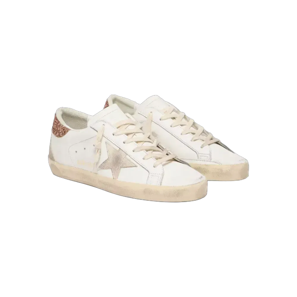 Golden Goose Super-Star With A Suede Star And Peach-Pink Glitter Heel Tab