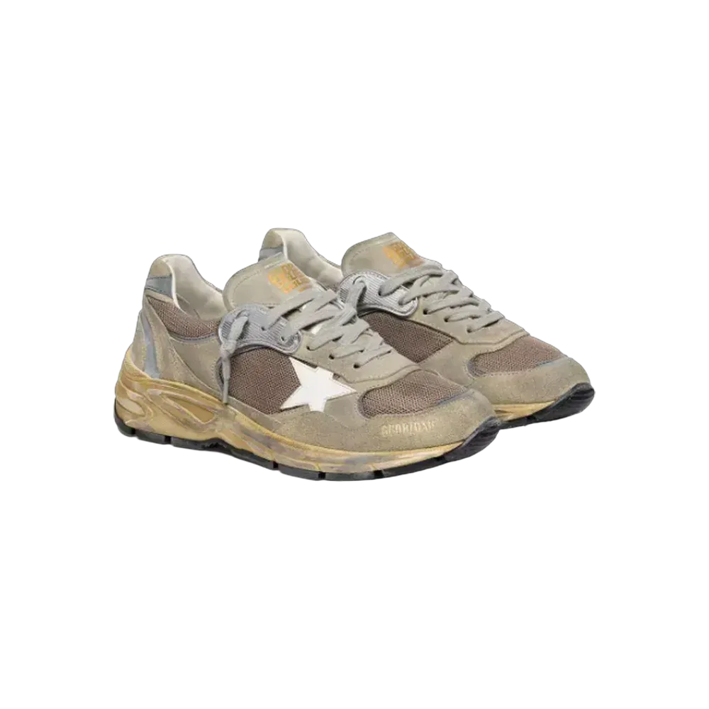 Golden Goose Dad-Star In Dove-Gray Suede And Silver Mesh With White Leather Star