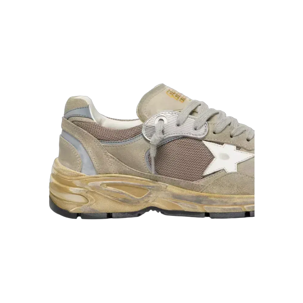 Golden Goose Dad-Star In Dove-Gray Suede And Silver Mesh With White Leather Star