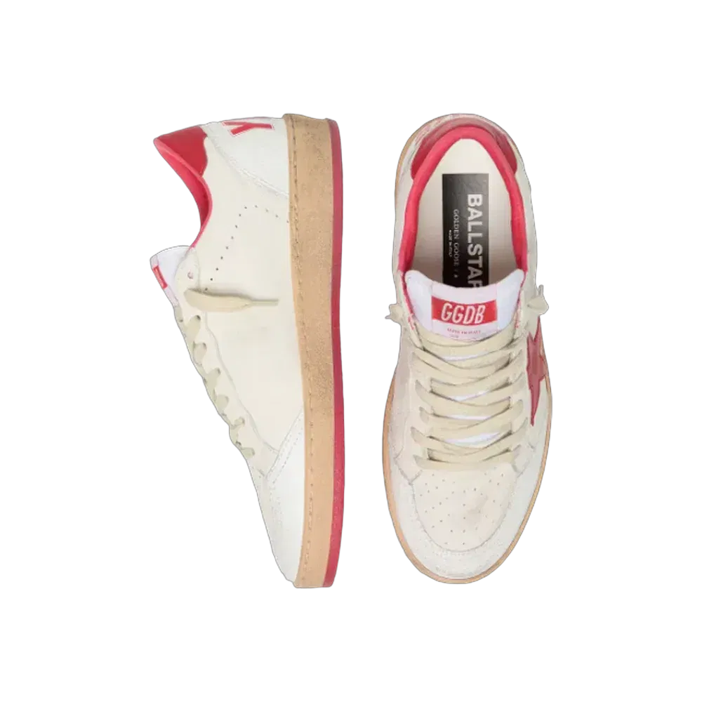 Golden Goose Ball Star Wishes In White Leather With A Red Star