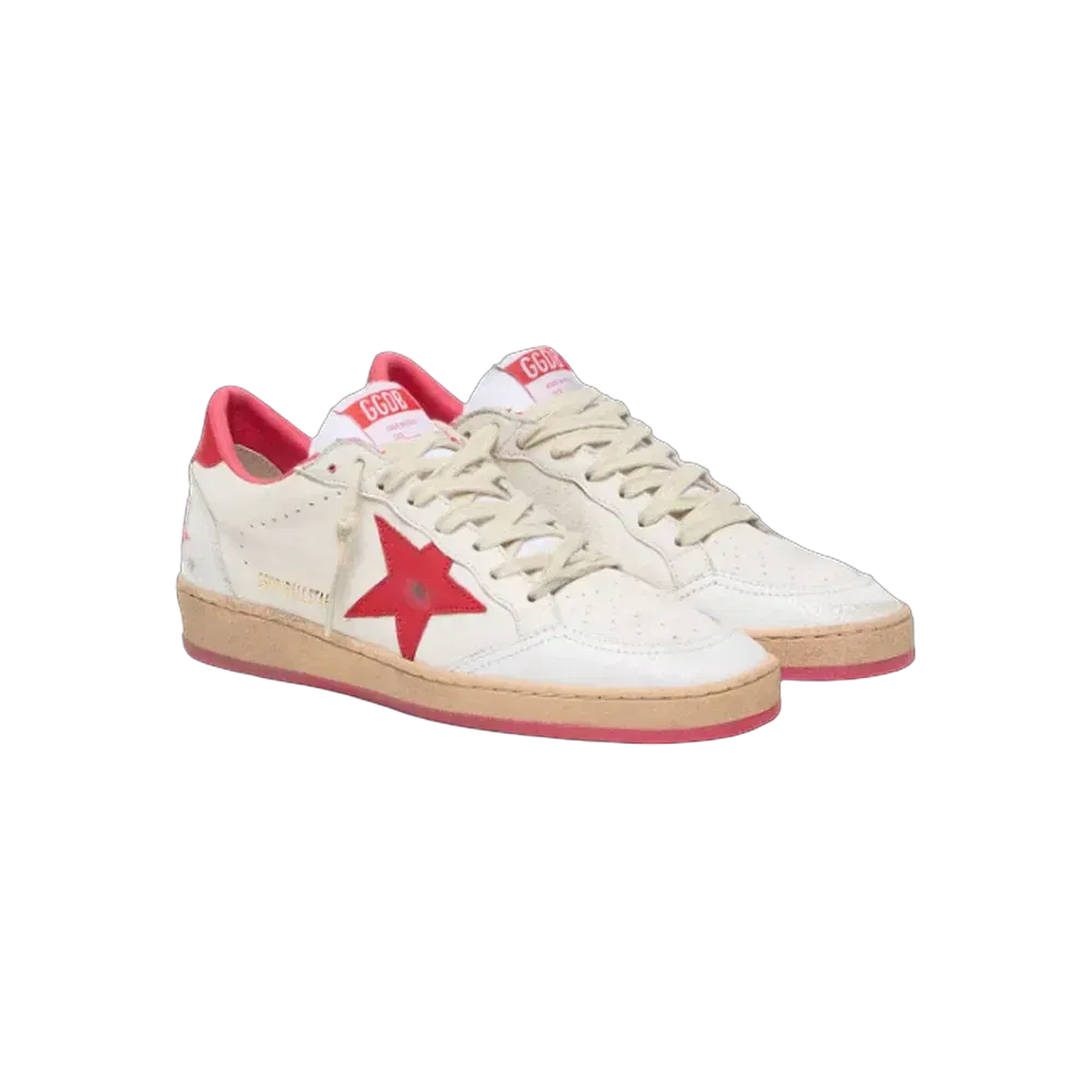 Golden Goose Ball Star Wishes In White Leather With A Red Star