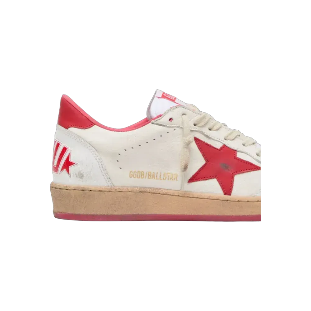 Golden Goose Ball Star Wishes In White Leather With A Red Star
