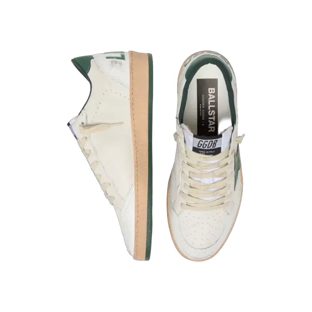Golden Goose Ball Star Wishes In White Nappa Leather With Green Leather Star