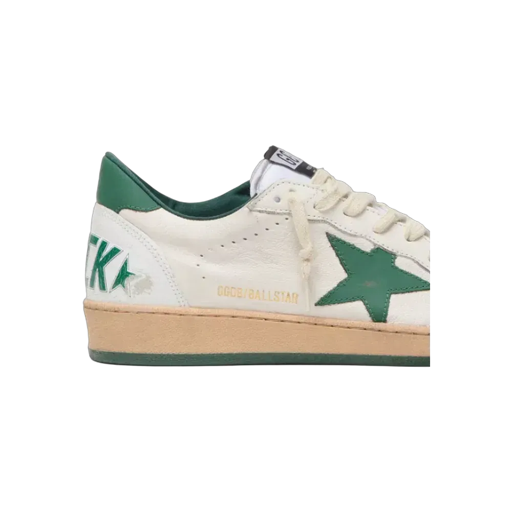 Golden Goose Ball Star Wishes In White Nappa Leather With Green Leather Star
