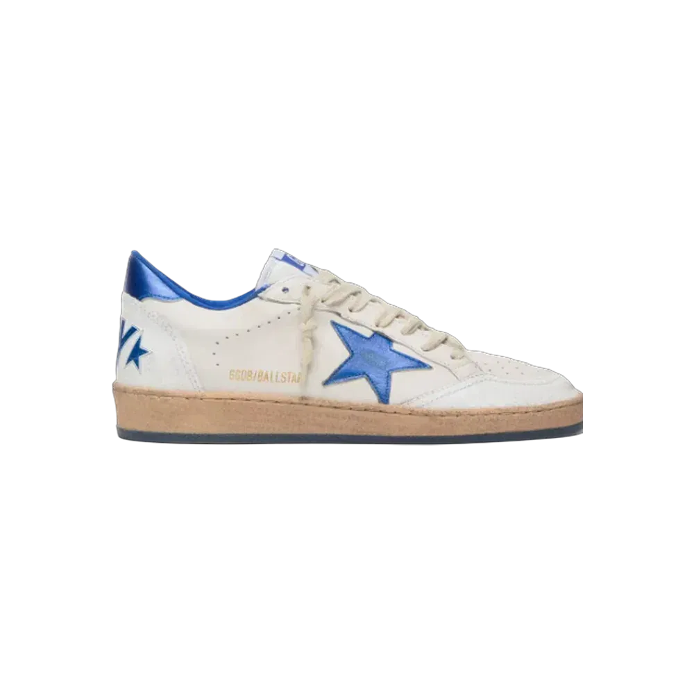 Golden Goose Ball Star Wishes In White Nappa Leather With Bright Blue Star