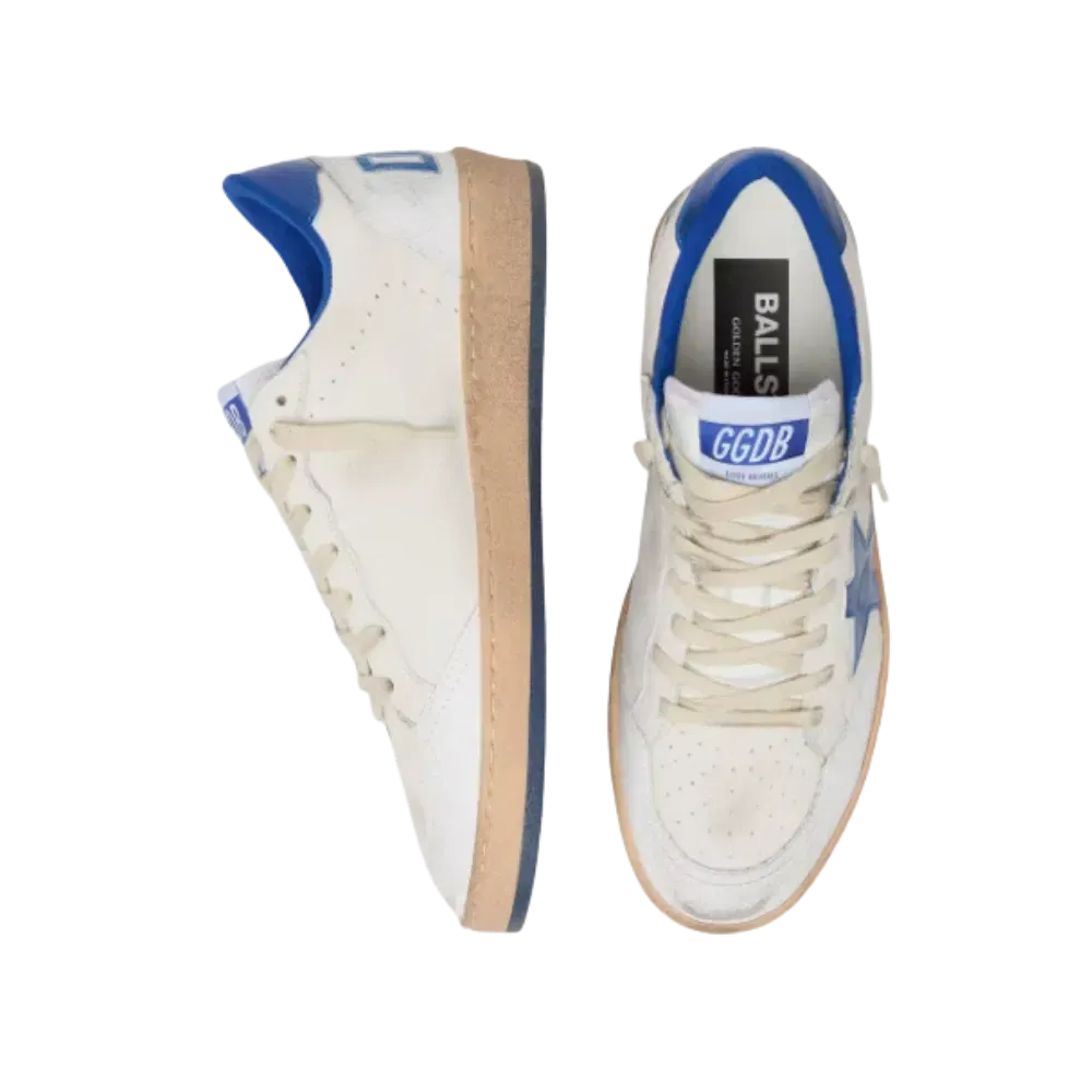 Golden Goose Ball Star Wishes In White Nappa Leather With Bright Blue Star
