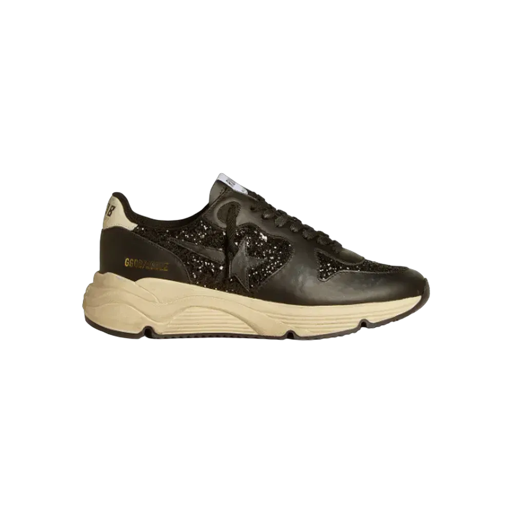 Golden Goose Running Sole In Black Glitter With Leather Star And Nubuck Heel Tab