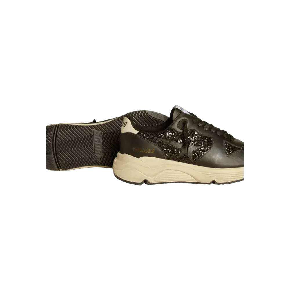 Golden Goose Running Sole In Black Glitter With Leather Star And Nubuck Heel Tab