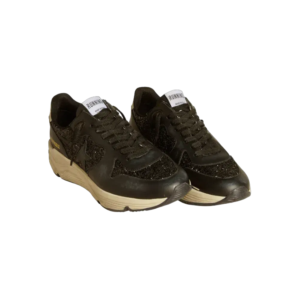 Golden Goose Running Sole In Black Glitter With Leather Star And Nubuck Heel Tab