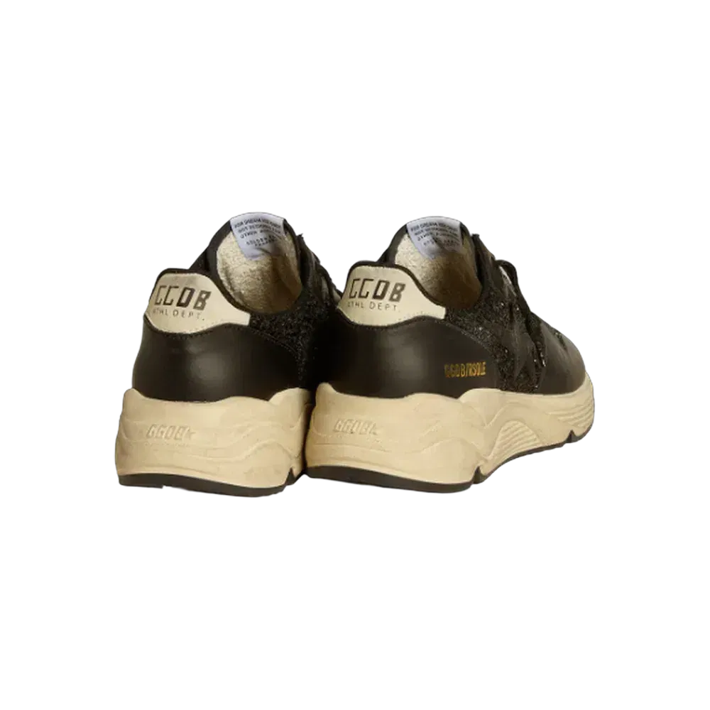 Golden Goose Running Sole In Black Glitter With Leather Star And Nubuck Heel Tab