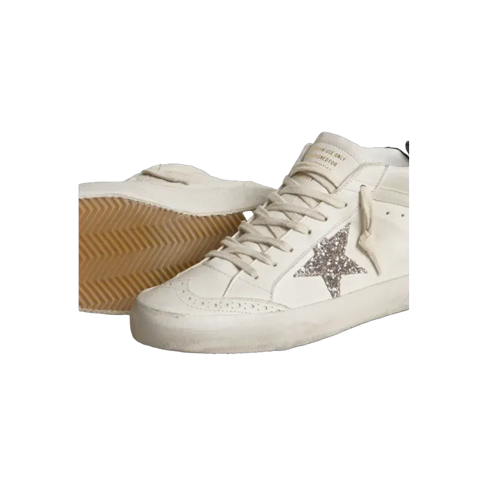 Golden Goose Mid Star With Silver Glitter Star And Black Laminated Heel Tab