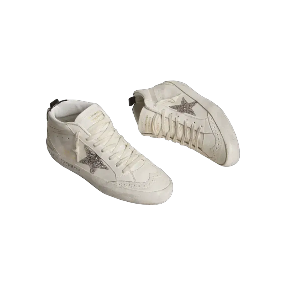 Golden Goose Mid Star With Silver Glitter Star And Black Laminated Heel Tab