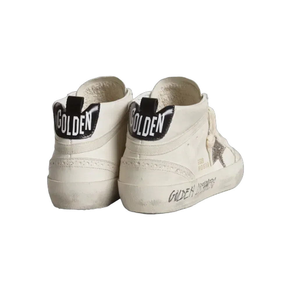 Golden Goose Mid Star With Silver Glitter Star And Black Laminated Heel Tab