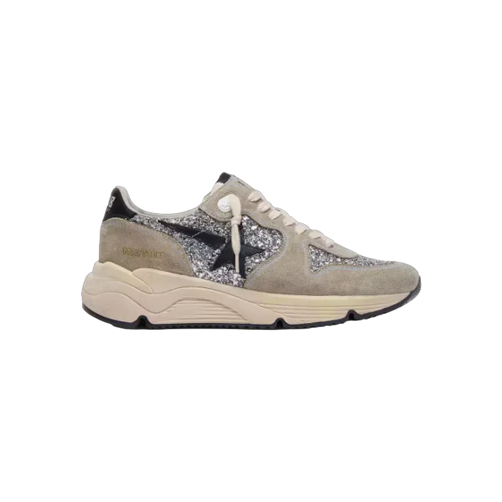 Golden Goose Running Sole In Silver Glitter And Dove Gray Suede