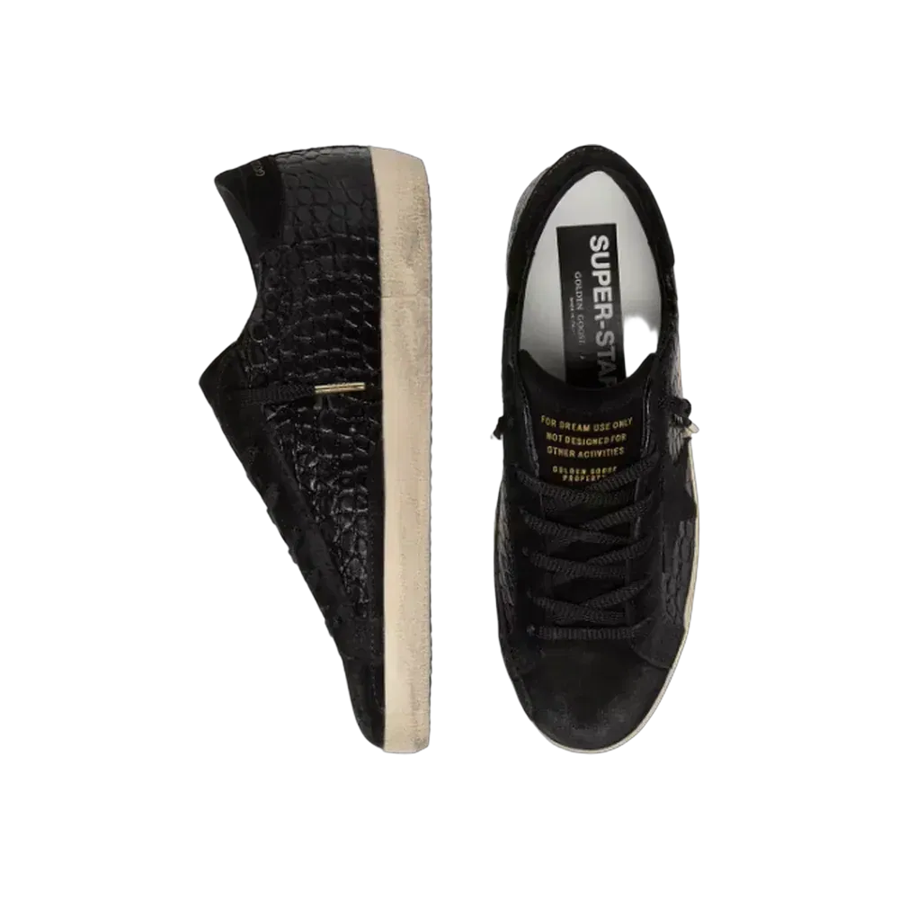 Golden Goose Super-Star LTD In Black Croc-Print Leather With Black Suede Star