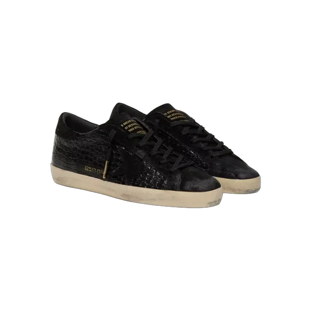 Golden Goose Super-Star LTD In Black Croc-Print Leather With Black Suede Star
