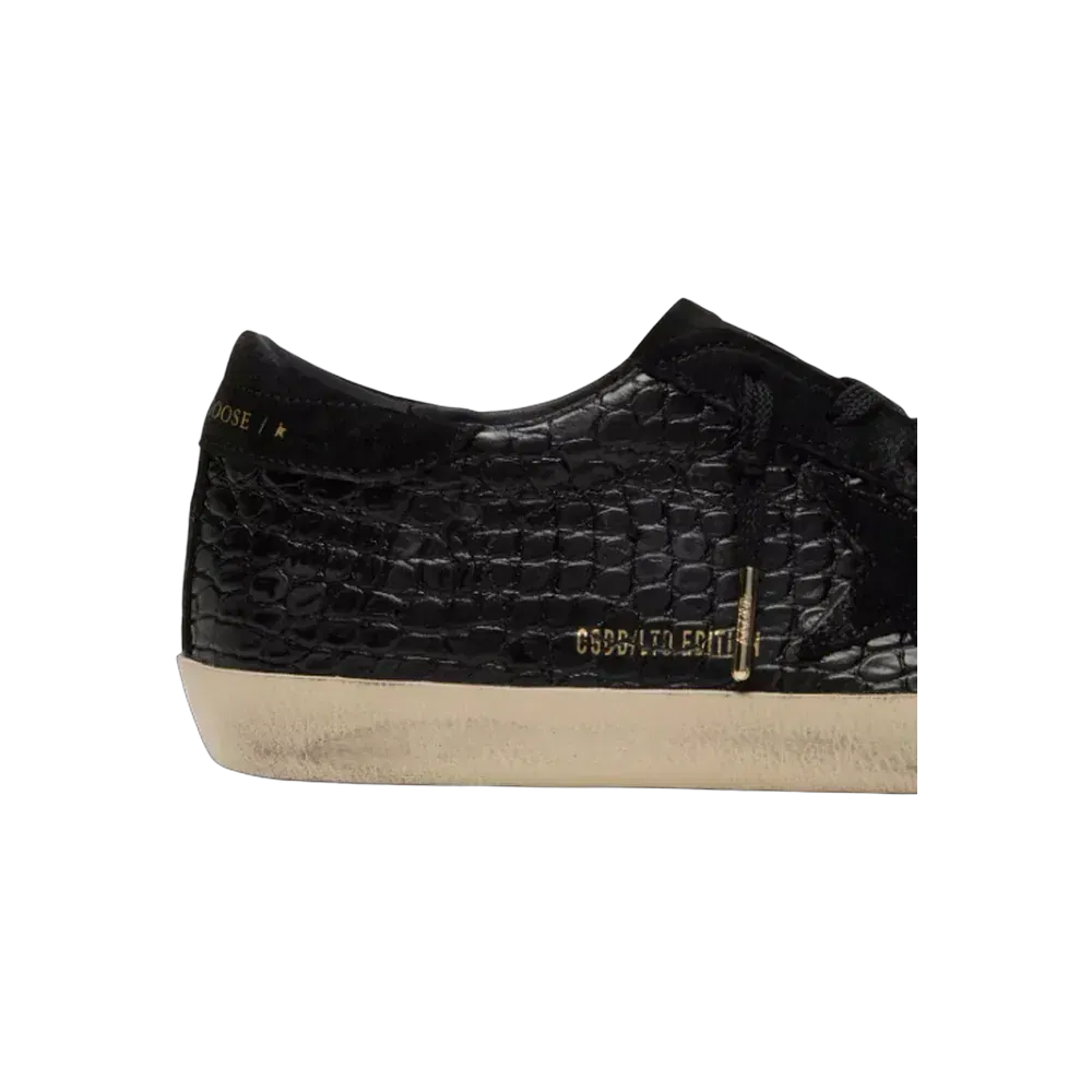 Golden Goose Super-Star LTD In Black Croc-Print Leather With Black Suede Star