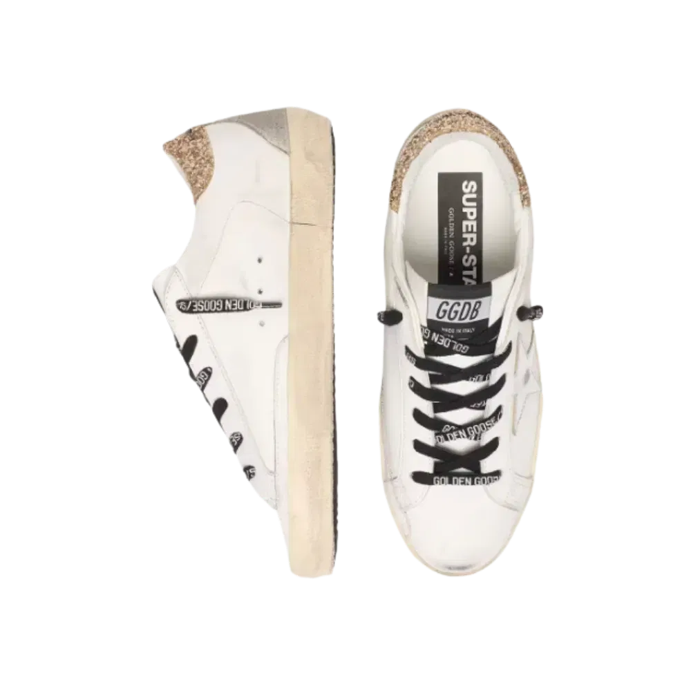 Golden Goose White Leather Super-Star With Glittery Heel Tab