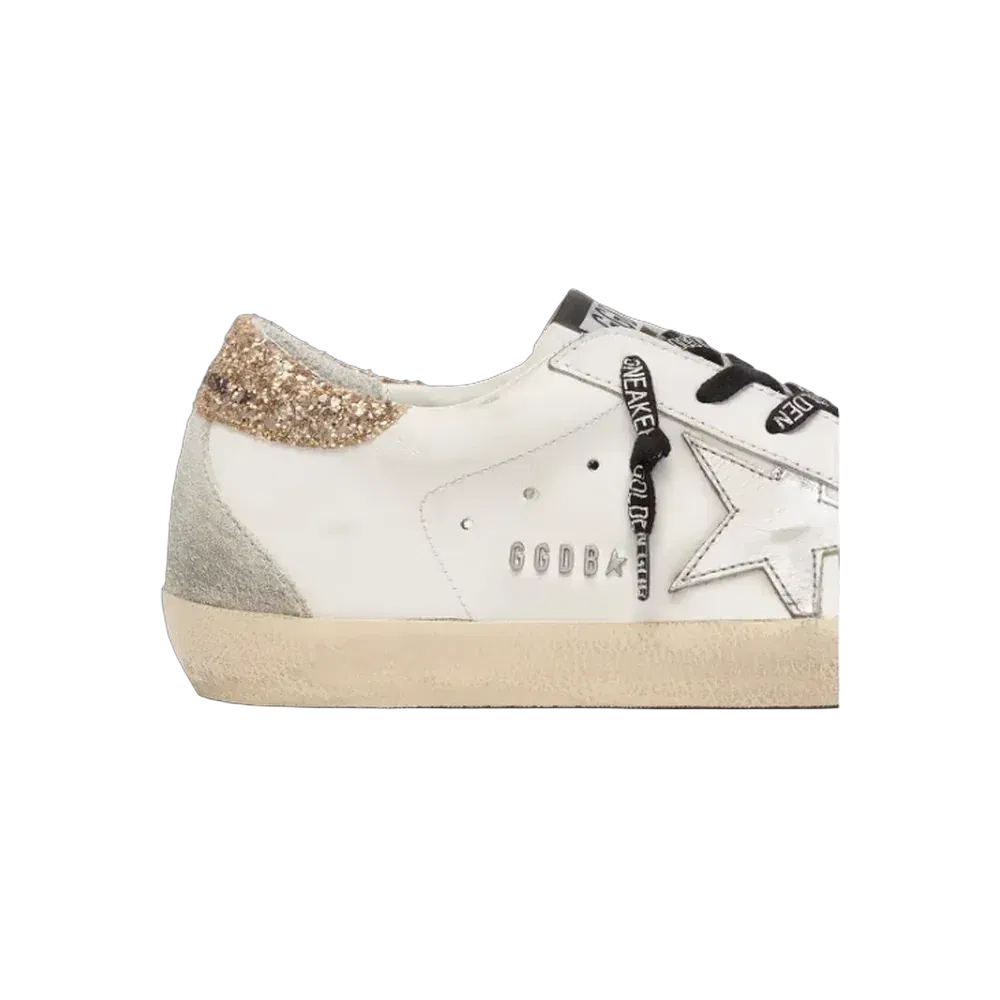 Golden Goose White Leather Super-Star With Glittery Heel Tab