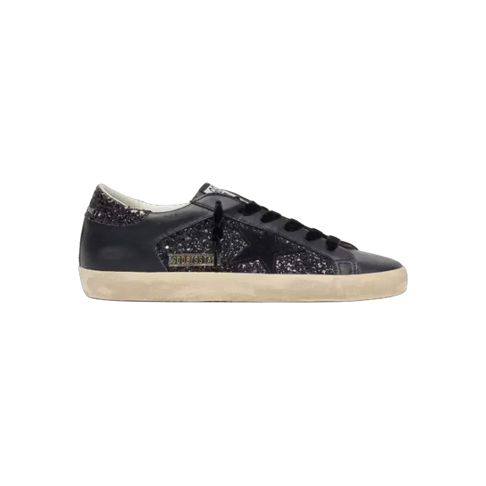 Golden Goose Super-Star In Black Glitter With Black Suede Star And Leather Inserts