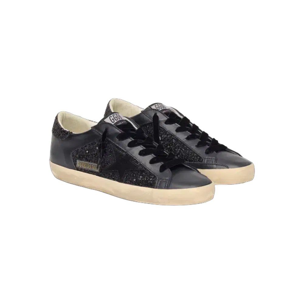 Golden Goose Super-Star In Black Glitter With Black Suede Star And Leather Inserts
