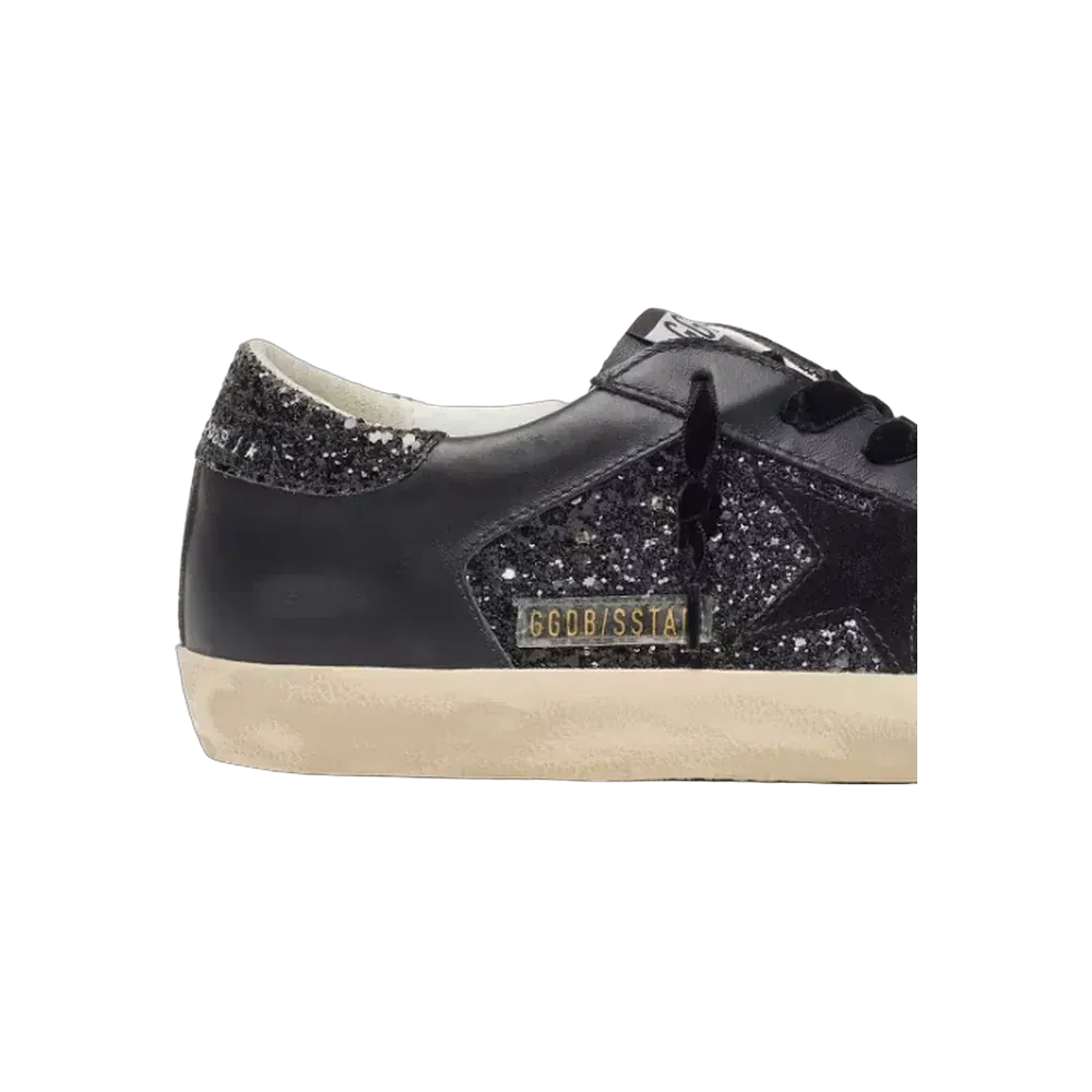 Golden Goose Super-Star In Black Glitter With Black Suede Star And Leather Inserts