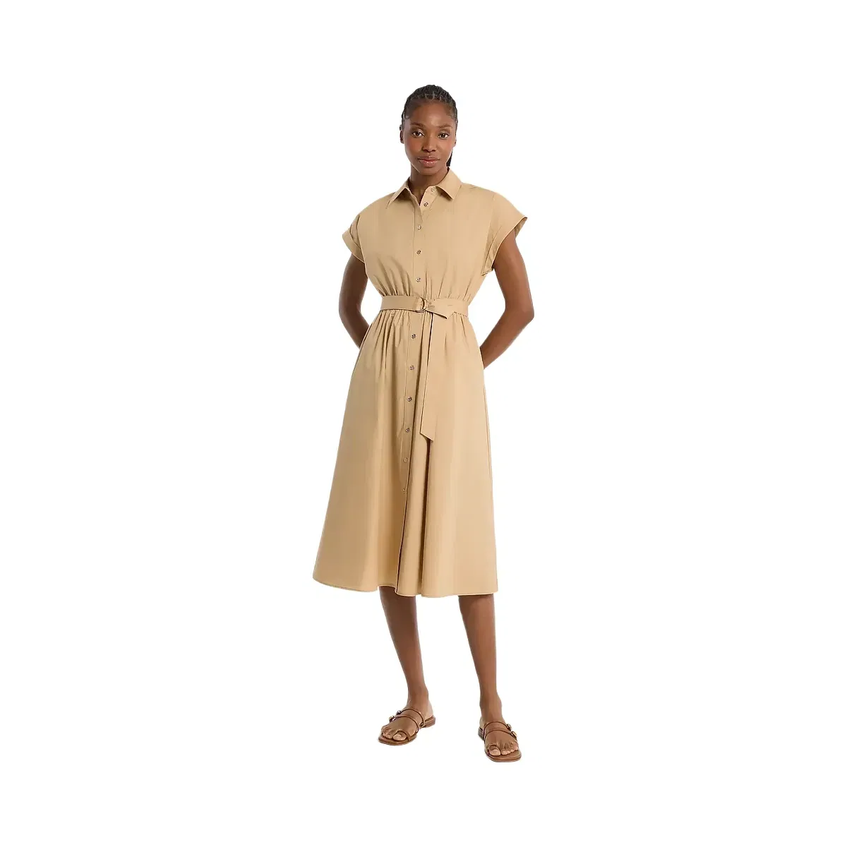 Michael Kors Cotton Poplin Midi Dress Khaki