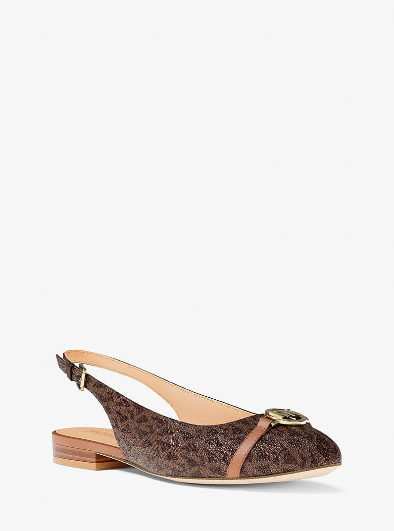 Michael Kors Dori Signature Logo Slingback Flat Brown Multi