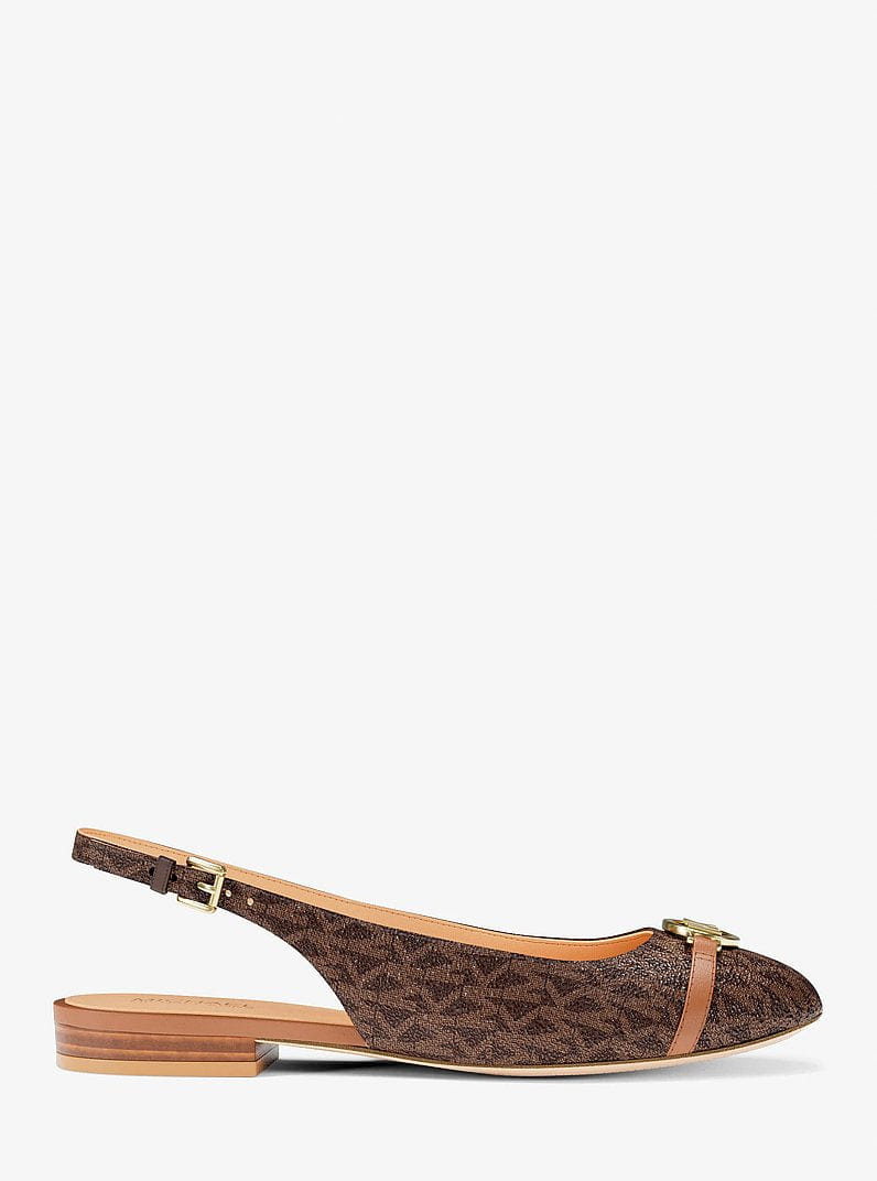 Michael Kors Dori Signature Logo Slingback Flat Brown Multi