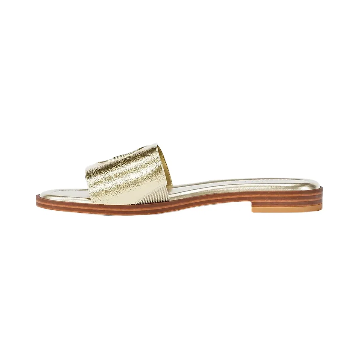 Michael Kors Carissa Crackled Metallic Slide Sandal Pale Gold