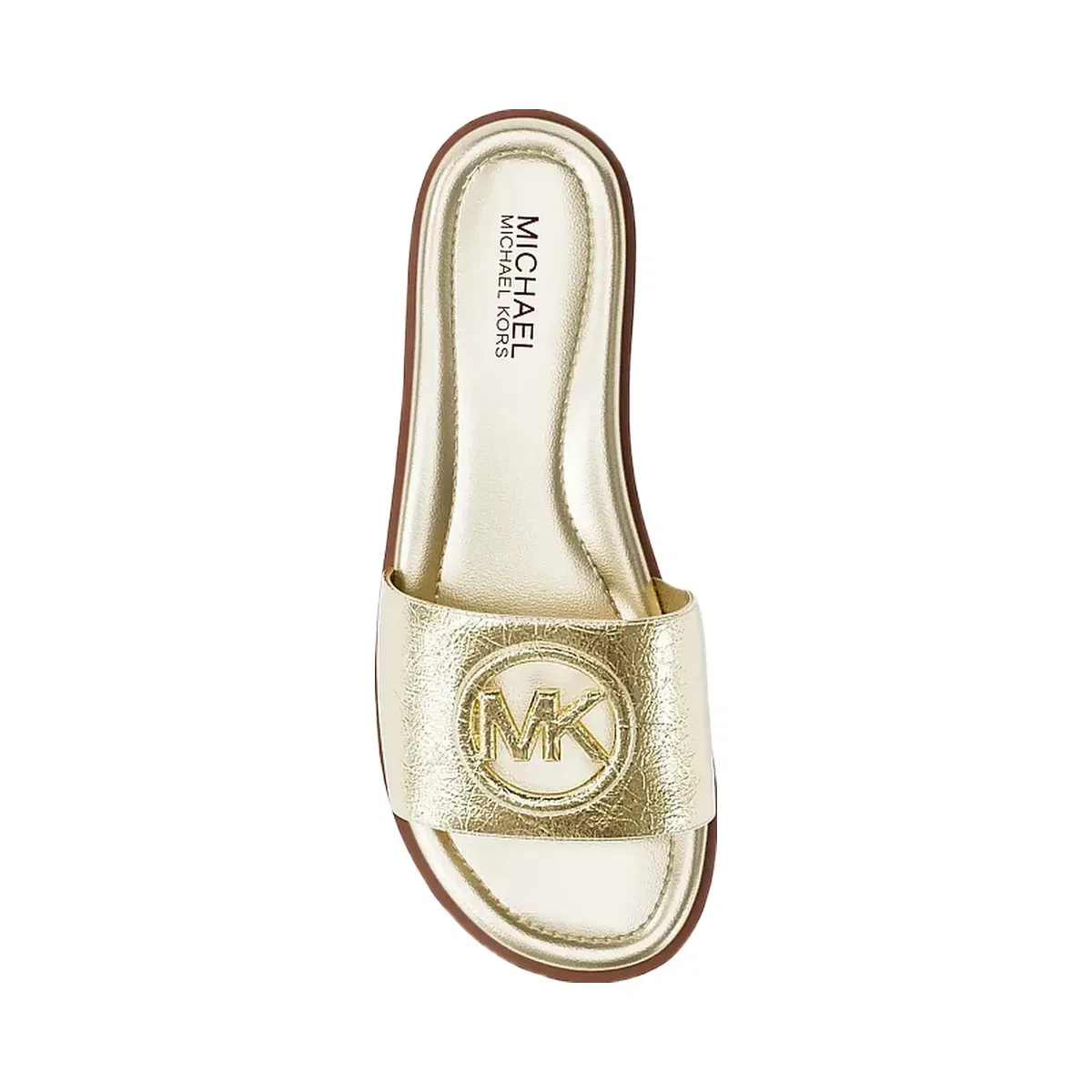 Michael Kors Carissa Crackled Metallic Slide Sandal Pale Gold