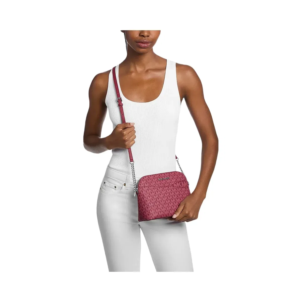 Michael Kors Jet Set Travel Medium Logo Dome Crossbody Bag Maroon