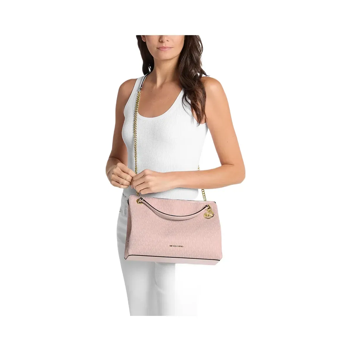 Michael Kors Christina Medium Signature Logo Messenger Bag Powder Blush